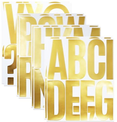 LuenHego 5 Zoll Goldfarben Buchstaben Aufkleber, 8 Blätter Selbstklebendes Vinyl Großes Alphabet Kit für Scrapbook, Mailbox, Zuhause, Draußen, DIY und Basteln
