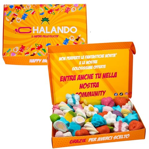 Chalando Candy Box Marshmallow da 0,5kg, Scatola di Caramelle Miste Morbide per Feste di Compleanno, Regali e Dolci Pause, Un Mix Colorato di Gusti e Forme per una Scorta Deliziosa (500 Grammi)