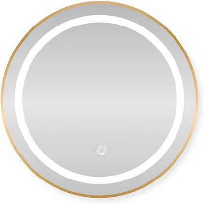 SensaHome Runder LED-Badezimmerspiegel – Dimmbare Wandspiegel mit Beleuchtung – Metallrahmen – 2700K/4500K/6400K – 60 cm – Gold