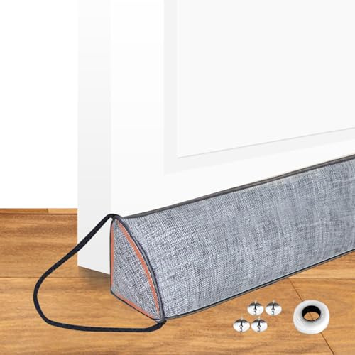 JINMEE Draft Excluder for Doors 80cm, Under Weighted Door Draft Stopper Snake with Hanging Loops Air Blocker Save Energy, Grey