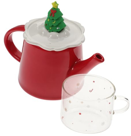 VERDANVERSE Set Da Tè Natalizio in Ceramica Teiera e Tazza Da Tè in Vetro, Manico Ergonomico, Per Uso Domestico, Ufficio e Picnic, Decorazione e Regalo Di Natale
