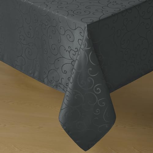Romantisk stil bordsduk tvättbar 140 x 240 cm mörkgrå rektangulär jacquard damast ranka dukar vår bordsduk bordslinne för vardagsrum för matbord, utomhus, födelsedag, fest, hotell