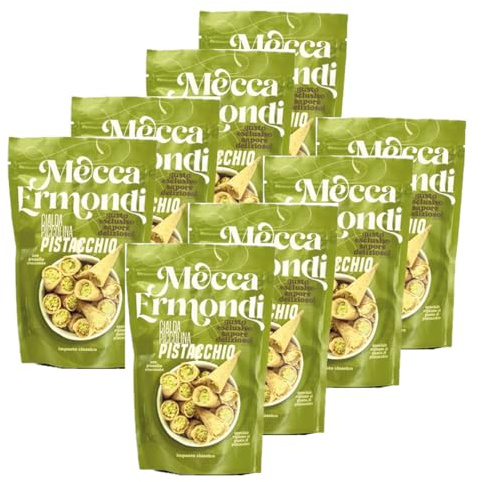 Mecca & Ermondi Set da 8 pacchi Cialda Piccolina Wafer Ripieni al Pistacchio con Croccante, 100g