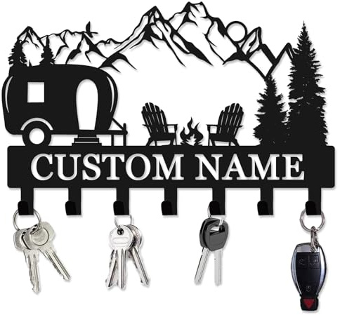 Jiolelores Personalized Caravan Accessories Metal Key Holder Wall Mount for Motorhome Decor Custom Key Hooks Name Sign for Motorhome Essentials Accessories Personalized Caravan Gifts