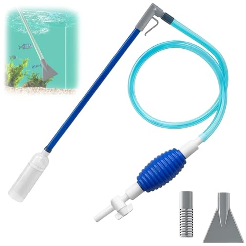 Siphon Bodenreiniger für Aquarien, Mulmsauger Aquarium, Aquarium Sauger, Einstellbares Ventil, Zwei Arten Von Saugköpfen, Wasserwechsel in Sekunden, Während Fische Stressfrei Schwimmen(Blue,1.7M)