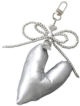 AWJUWHBJ Eleganter Perlen Schlüsselanhänger Handyanhänger Einzigartiger Schlüsselanhänger Gepolstertes Herz Schleife Taschenanhänger Zubehör Für Geldbörse Rucksack Handtasche Taschenanhänger Ornament