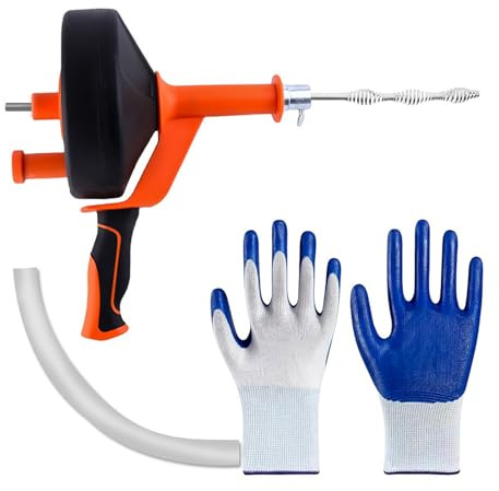 Drain Snake 33FT, Flexible Plumbing Snake with Drill Attachment | Manual or Power use, with Gloves & Bag for Bathtub Drain, Bathroom Sink, Kitchen and Shower, Snake Drain