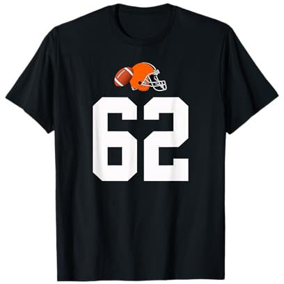 Americano Fútbol Casco Estilo Vintage Número 62 Camiseta