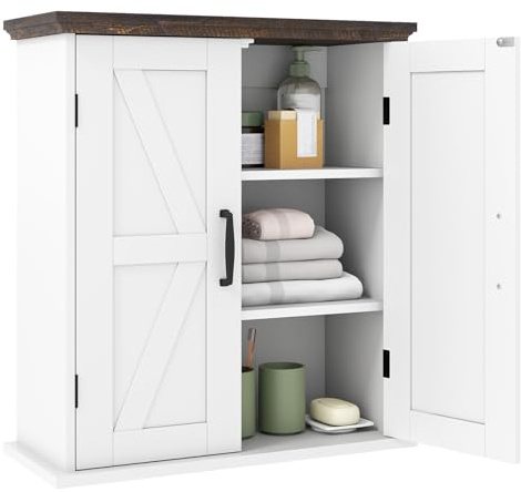 COSTWAY Badezimmerschrank hängend, Hängeschrank mit 2 Türen & verstellbaren Regalen, Wandschrank Küchenschrank für Wohnzimmer, Küche (Weiß)