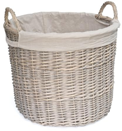 Arthur Cameron - Large Streatley Circular Buff Wicker Log Basket | Streatley Wicker Log Basket with Removable Cotton Lining & Carry Handles – Available in 3 Sizes