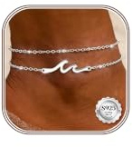 KRFY Bracelet Cheville Femme Argent 925 Imperméable Bracelets de Cheville pour Femme Argent Or Vague Chaine de Chevilles Réglable Plage Chevilles Bracelets pour Femmes