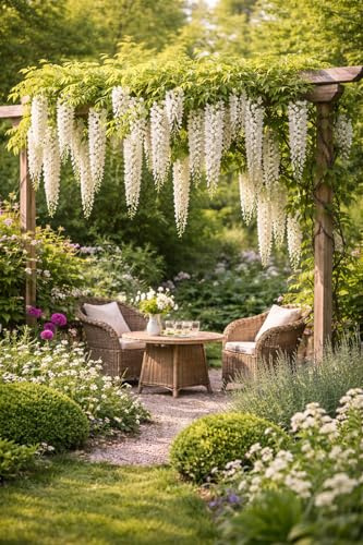 Weißer Blauregen Longissima Alba 180–200 cm – Wisteria floribunda, duftende Kletterpflanze, winterhart, rankend, ideal für Pergola, Garten & Fassade, stark wachsend