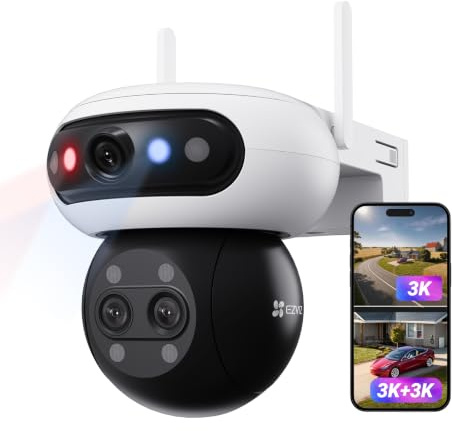 EZVIZ 3K(5MP) x3 Caméra de Surveillance Extérieur à Triple Objectif C90f | Reconnaissance Faciale,Enregistrement Continu,Zoom 12x&Suivi Automatique,Détection Humaine/Véhicule,Vision Nocturne Couleur