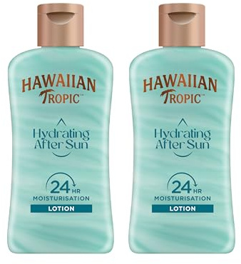 Hawaiian Tropic Hydrating After Sun Travel Size - Loción Hidratante Ultra Ligera para Después de la Exposición al Sol, Fragancia de Coco y Papaya - Tamaño Viaje 60 ml (Pack x2)