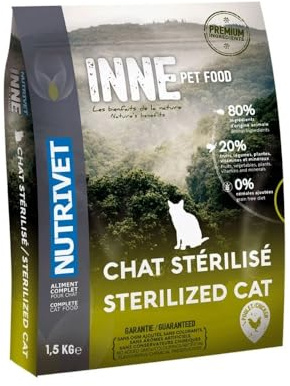 NUTRIVET - INNE CHAT - Crocchette senza cereali - Gatto sterilizzato o sovrappeso - Pollo - 80% ingredienti di origine animale - 1,5 kg
