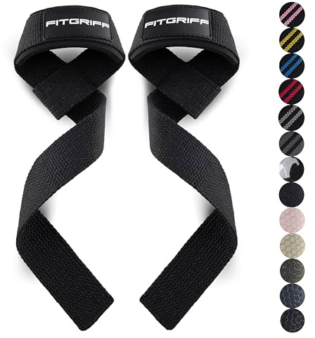 Fitgriff® Sangle de Tirage Musculation - Lifting Straps pour Fitness, Levage, Gym - Accessoires Salle de Sport (Black, Standard (plus de 16cm de poignet))