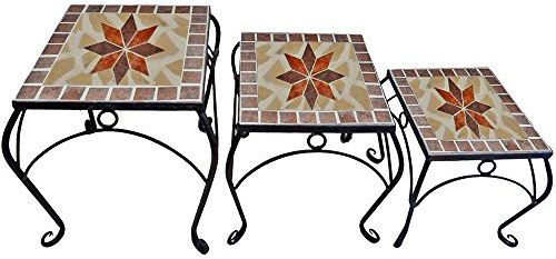 Unbekannt 3er Set Mosaik Blumen Hocker Tisch Ablage Metall Stahl schwarz lackiert Harms 504889