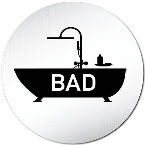Türschilder24 XXL Türschild • Ø 100 mm rund • Schild Bad/Badezimmer Piktogramm • aus veredeltem Aluminium Vollmaterial • geschliffene Edelstahloptik • 100% Made in Germany