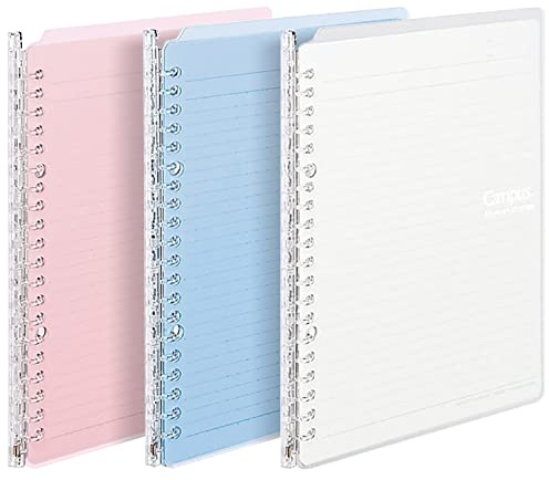 Kokuyo Campus Easy-Carry Slim Binder Smart-Ring A5 20-Ring Set of 3 (Light Pink, Light Blue & Clear, A5)