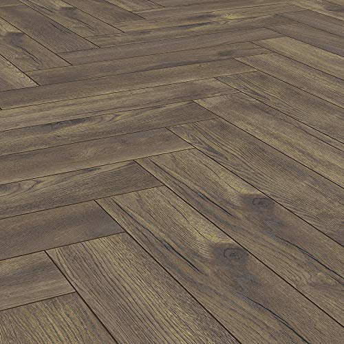 Pavimento Laminato Lisca di Pesce a Incastro, Antiscivolo, AC4/8mm, Rovere Scuro, Scatola 1,238m²