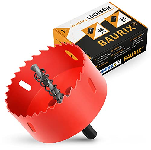 BAURIX® Sega a Tazza bi-metallica [68mm] I Fresa per metallo - Fresa a Tazza per legno, Punte Ferro Professionali per muro a secco, per plastica, PVC, metallo, legno etc. - Frese a Tazza per Trapano