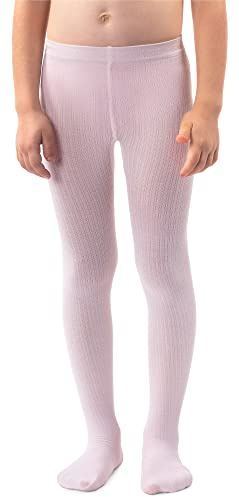 NOQ Flickor släta stickade strumpbyxor med fot varma ogenomskinliga skolbarnstrumpor balettdans show dagis, Baby rosa, 122/128 cm