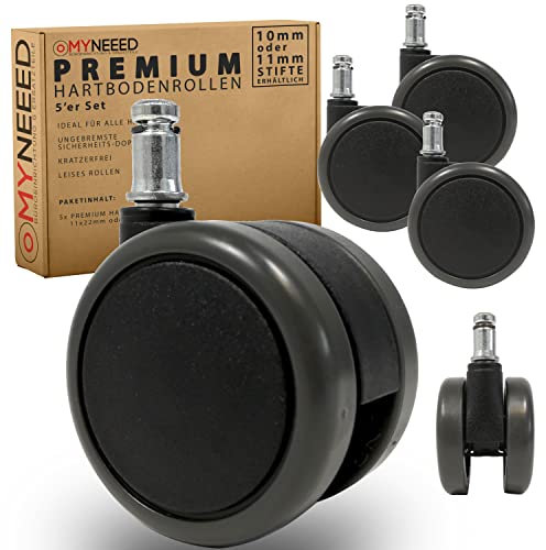 MYNEEED Bürostuhlrollen für Hartboden 11 mm - Belastbare Hartbodenrollen Sicherheitsdoppelrollen - Kratzerfrei und Leise Stuhlrollen - TÜV&GS Geprüft