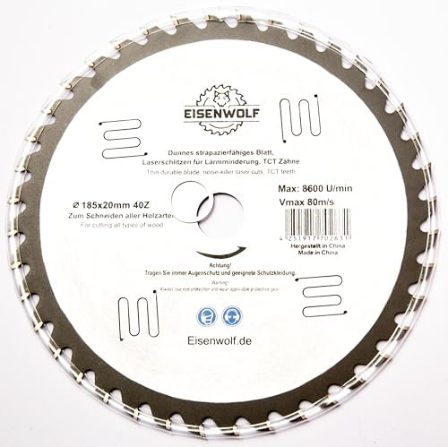 Lama per sega circolare da 185 mm, per legno, 185 x 20-16 mm, 40 denti