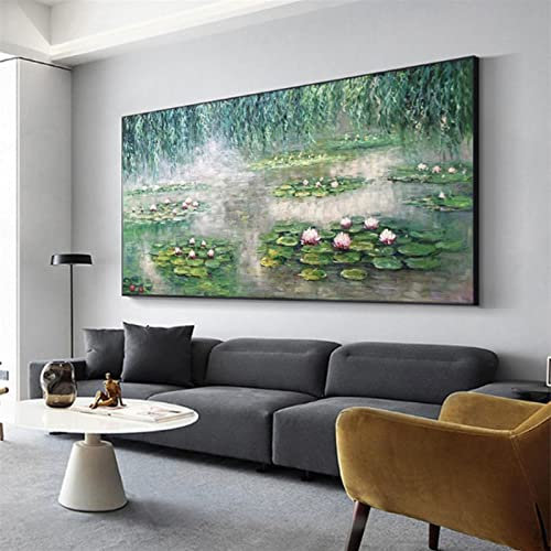 Yinaa Decor Großes berühmtes Gemälde Bild Monet Seerose Leinwand Gemälde Kunstwerk 1 Panel Leinwand Wanddekoration Bild für Haustier Dekor 50 x 100 cm rahmenlos