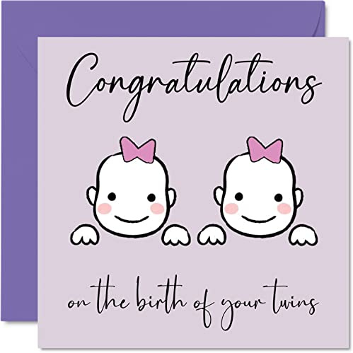 Stuff4 Glückwunschkarte zur Geburt von Zwillingen, Mädchen/Mädchen | Glückwunschkarten für Neugeborene, Well Done Congrats New Baby Karten, Welcome To The World Home Geschenke, 145 mm x 145 mm