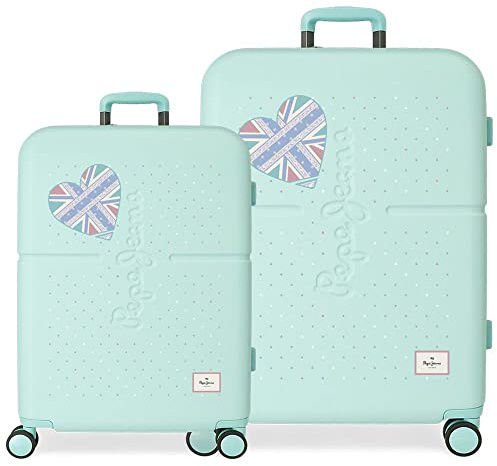 Pepe Jeans Nerea Juego de Maletas Rígida, Azul, 4 Ruedas Dobles | 55/70 cms