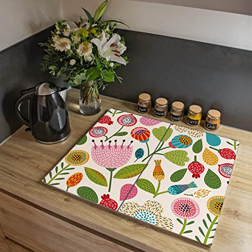 banjado® Herdabdeckplatte Glas 2-teilig 80x52 cm/Schneidebrett Herdabdeckung mit Motiv Rosa Kelch Hell/Herdabdeckplatten Ceranfeld 2teilig / Schneidebrett Glas individuell einsetzbar