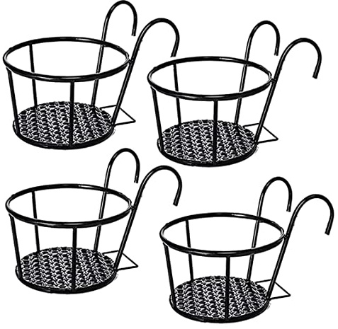 SunaOmni Portavasi Da Appendere in Metallo Ringhiera Rotonda Cestini Per Fioriere Da Balcone Portavasi Da Appendere Portavasi Da Appendere Portafiori Da Appendere Fioriere Da Balcone Nero 4pcs