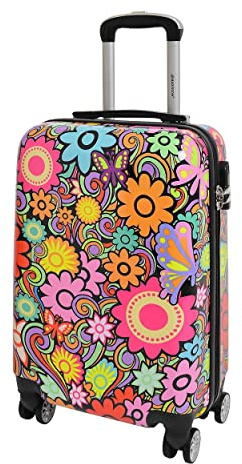Divergent Retail Valise rigide avec quatre roues imprimé fleurs DR519, Imprimé floral, Cabin, Quatre roues légères