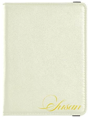Personalisierte Reisepasshülle, Brieftasche, Kombi, individueller Name, PU-Leder, Reisepass, Impfkarten-Schutz für Damen und Herren, Reisegeschenk, Beige, Einheitsgröße