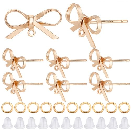 CREATCABIN 1 låda 12 st 18K guldpläterade mässingsrosett knoppörhängen stiftörhänge fynd fluga dubbar örhänge stolpar med hål horisontella öglor öronmuttrar för gör-det-själv smyckestillverkning, 0,4