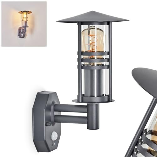 HOFSTEIN Außenwandleuchte Forli, Außenwandlampe mit Bewegungsmelder aus Metall/Glas in Anthrazit/Klar, Wandleuchte außen Up im modernen Design, E27, IP44, Hof, Eingangsbereich, Terrasse, Haustür