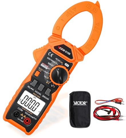 Victor 615B Digital Clamp Meter with Flashlight,True RMS 5999 Counts with NCV, Capacitance,Temperature, AC/DC AC/DC Current Voltage 1500V 1000A for HVAC Automotive Electrical