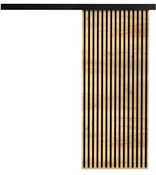 Mirjan24 Schiebetürsystem Batoso mit Selbstschließer, Komplett-Set für Schiebetüren, Lamellen Zimmertür Trennwände, Innentüren, Breite wählbar (Craft Gold/Schwarz, Modell 80)