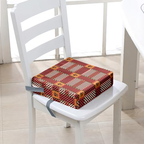FANSU Kinder Sitzkissen Sitzerhöhung Stuhl, Gitter Druck Baby Kind Sitzkissen Quadrat Zerlegbar Kleinkinder Esszimmerstuhl ErhöHen Pad Esszimmer Boostersitze (Rot,32x32x8cm)