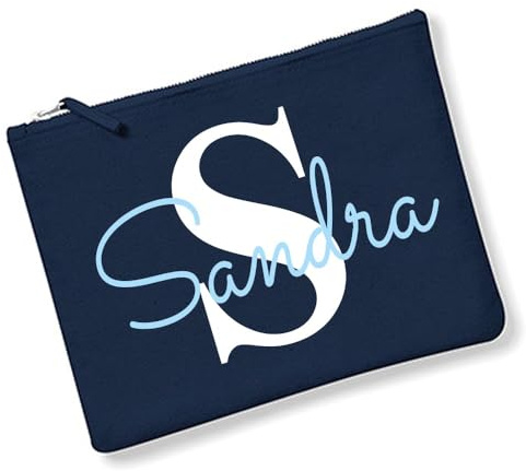 Kosmetiktasche mit Name Bedruckt personalisierte Schmucktasche Brillenetui Beautybag Accessoire Tasche Navy L