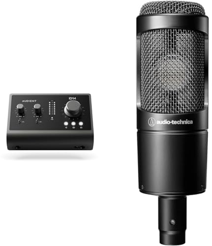 Audient Interfaz de audio Audient iD14 MKII, 2 preamplificadores de micrófono & Audio-Technica 2035 Micrófono de Condensador Cardioide de Gran Diafragma Negro