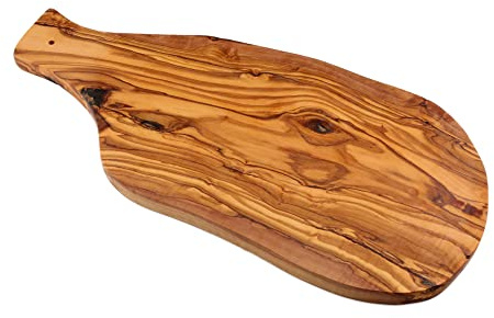 Cleminson Tabla de cortar de madera de olivo, para servir y charcutería, incluye mango tallado (40 x 20 cm)