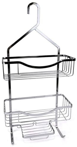 Acan Tradineur - Estantería de baño de metal cromado, 3 niveles y gancho para colgar, organizador de productos de aseo, higiene, pared, ducha, incluye ventosa (Gris - 62 x 27,7 x 13 cm)