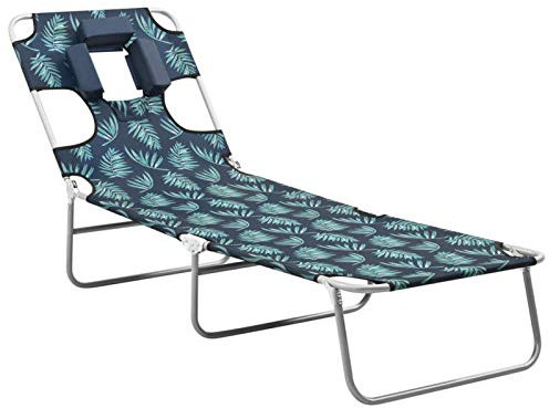 ZEYUAN Klappbare Sonnenliege mit Kopfkissen Stahl Blattmuster, Gartenliege, Liegestuhl, Sonnenstuhl, Sonneninsel Outdoor, Liegen, Gartenmöbel, Bäderliege, Relaxliege - 310334