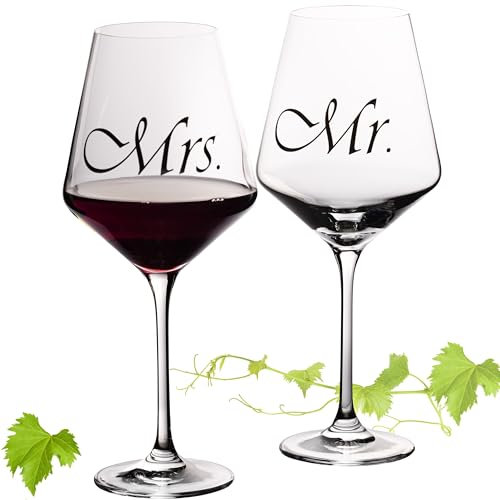 Imperial Mr und Mrs - Set di 2 bicchieri da vino universali in vetro Crystalline, idea regalo per matrimonio