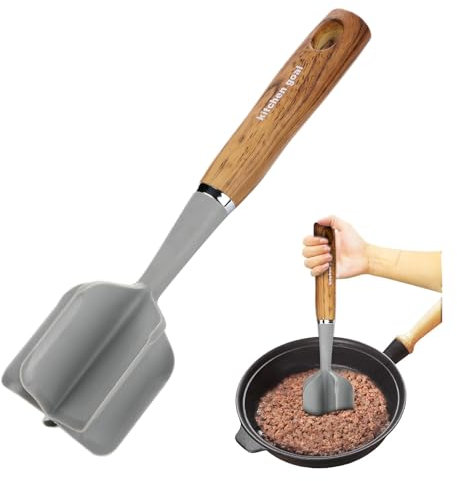 Wood grain handle Meat Chopper, Heat Resistant Meat Masher for Hamburger Meat, Ground Beef Smasher, Nylon Hamburger Chopper Utensil, Ground Non Stick Mix Chopper, Mix and Chop, Potato Masher Tool