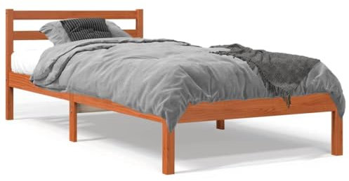 Hommdiy Massivholzbett Bettgestell Bett Holzbett Einzelbett Bettrahmen Lattenrost Schlafzimmerbett Schlafzimmermöbel Kiefer,Wachsbraun,90 x 200 cm