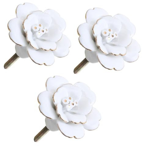WOONEKY 3stücke Keramischer Türknopf Mit Blumenmuster Kreativer Dekorativer Schrankgriff Weiß Für Moderne Möbel Und Innenraumgestaltung