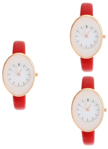 SAFIGLE 3 Stück Damen Quarzuhr Mädchen Armbanduhr Taschenuhr Für Damen Kleideruhren Mädchen Armbanduhr Quarzuhr Rotes Leder